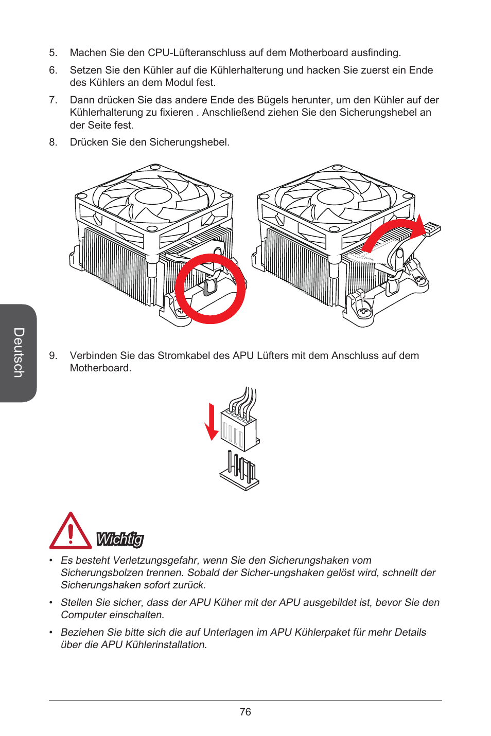 Deutsch, Wichtig | MSI A55M-E33 User Manual | Page 76 / 170