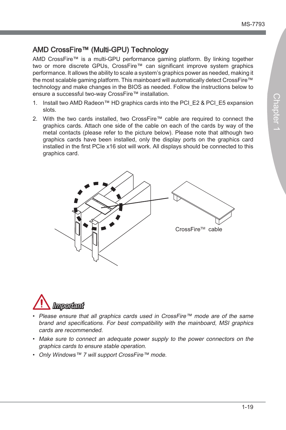Chapter 1, Amd crossfre™ (mult-gpu) technology, Important | MSI FM2-A85XA-G43 User Manual | Page 31 / 86