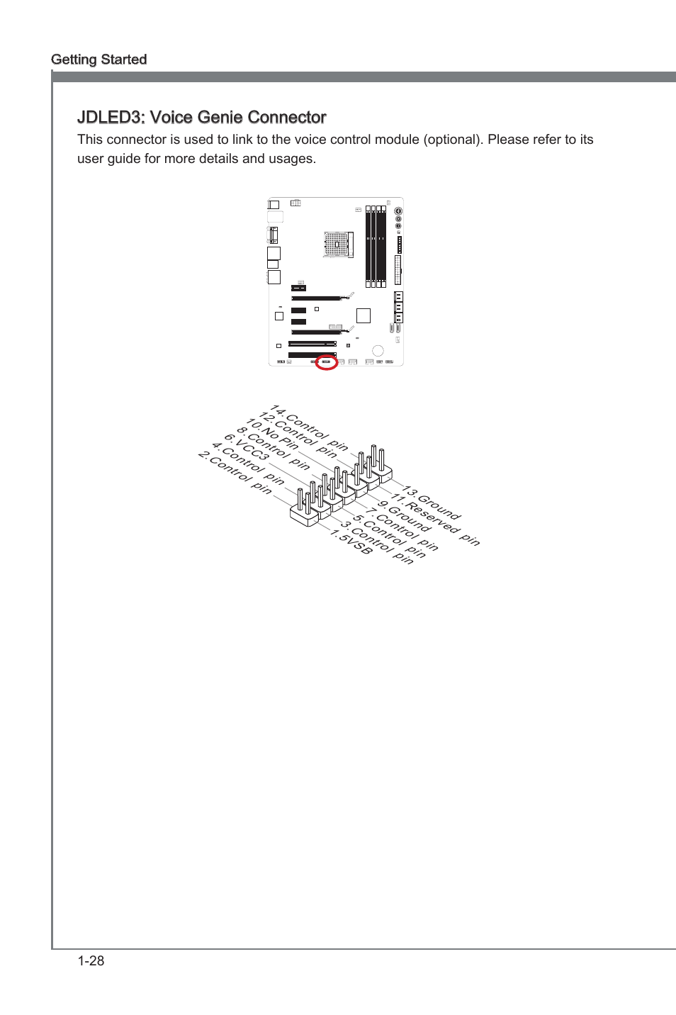 Jdled3: voice genie connector, Jdled3, Voce gene connector | Jdled3: voce gene connector | MSI FM2-A85XA-G43 User Manual | Page 40 / 86