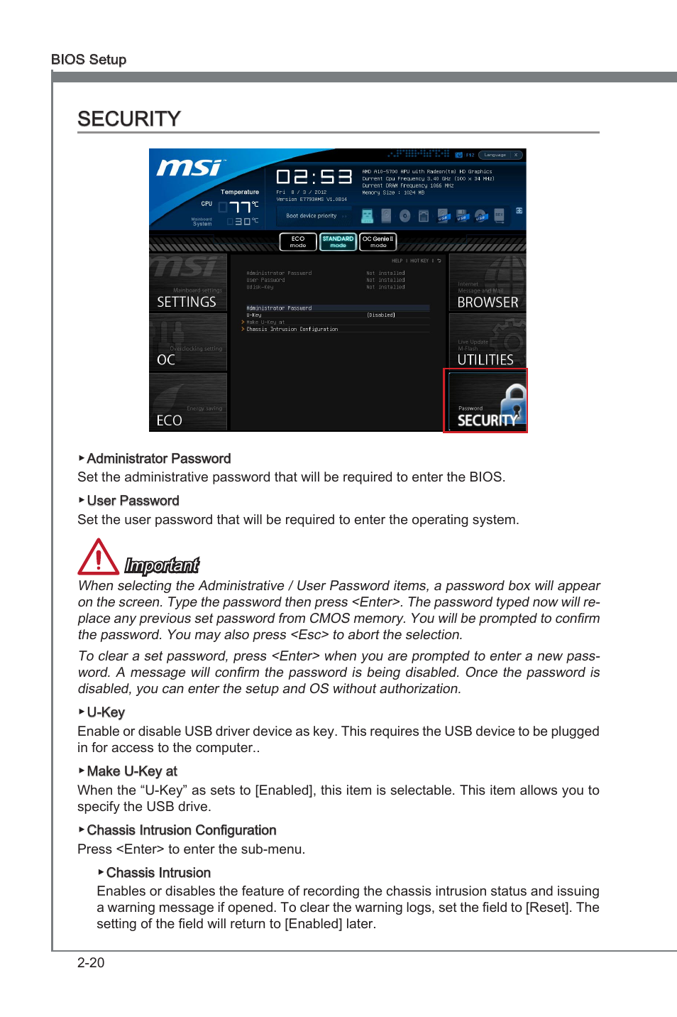 Security -20, Security, Important | MSI FM2-A85XA-G43 User Manual | Page 66 / 86