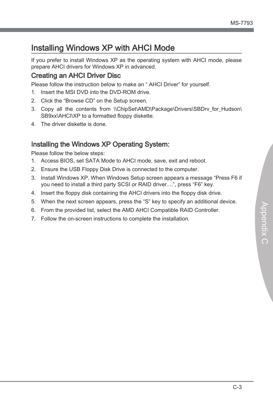 Append x c installng wndows xp wth ahci mode | MSI FM2-A85XA-G43 User Manual | Page 85 / 86