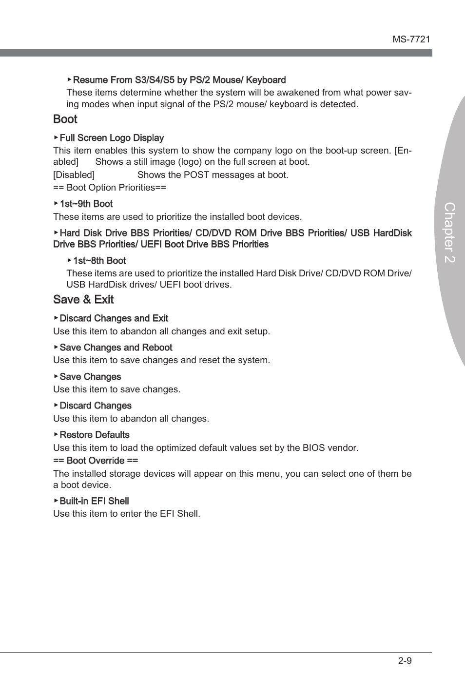 Chapter 2, Boot, Save & ext | MSI FM2-A85XMA-E35 User Manual | Page 49 / 86