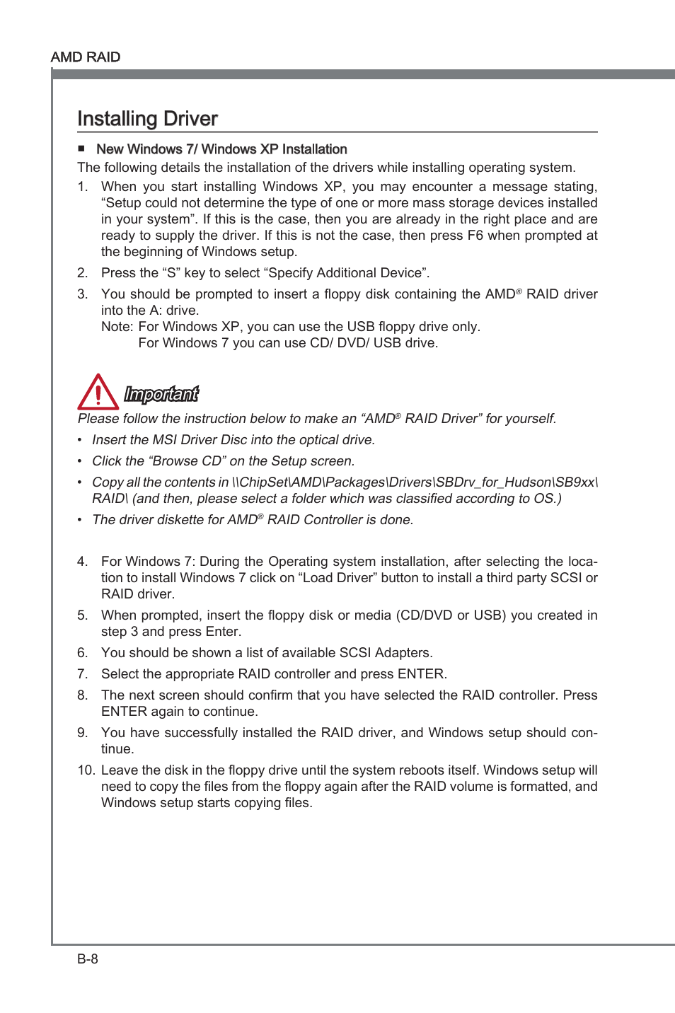 Installng drver, Important | MSI FM2-A85XMA-E35 User Manual | Page 76 / 86