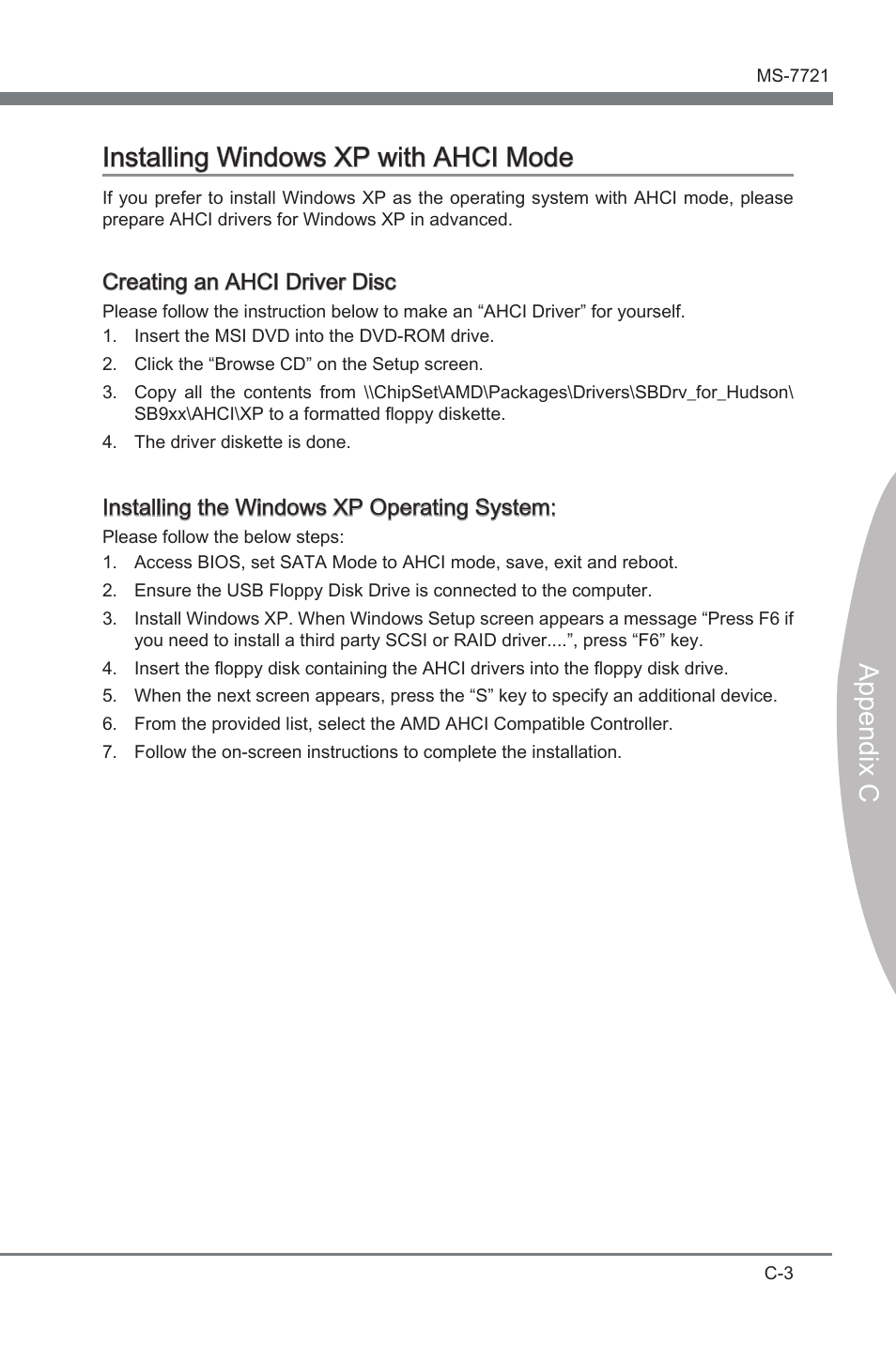 Append x c installng wndows xp wth ahci mode | MSI FM2-A85XMA-E35 User Manual | Page 85 / 86