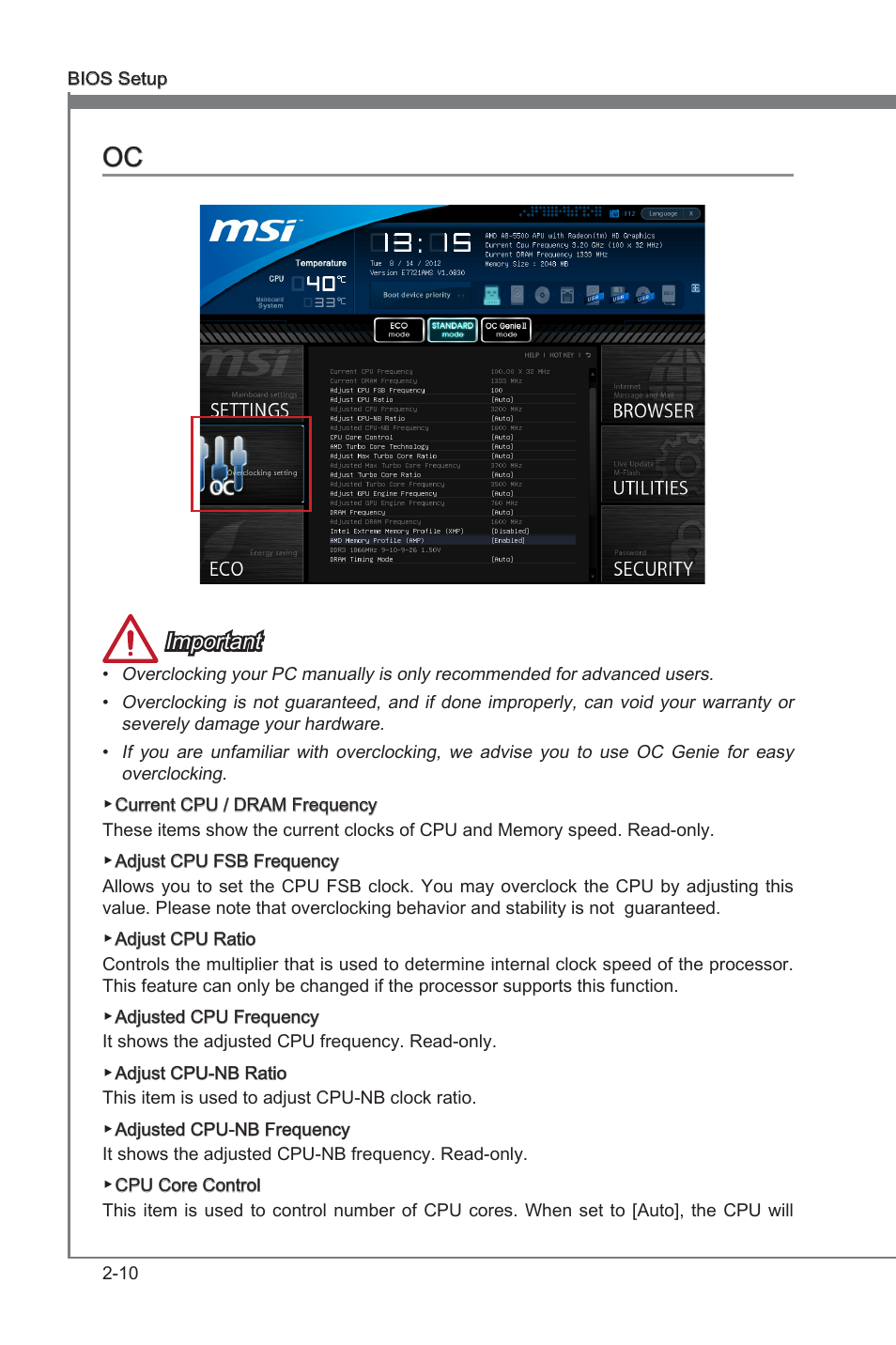 Oc -10, Important | MSI FM2-A55M-E35 User Manual | Page 50 / 86