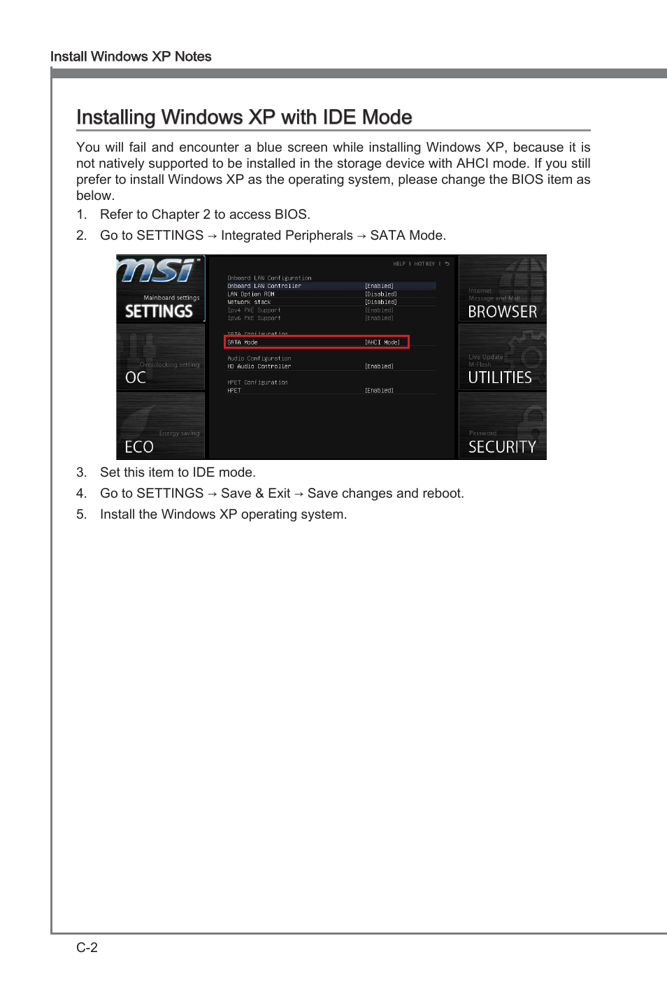 Installng wndows xp wth ide mode | MSI FM2-A55M-E35 User Manual | Page 84 / 86