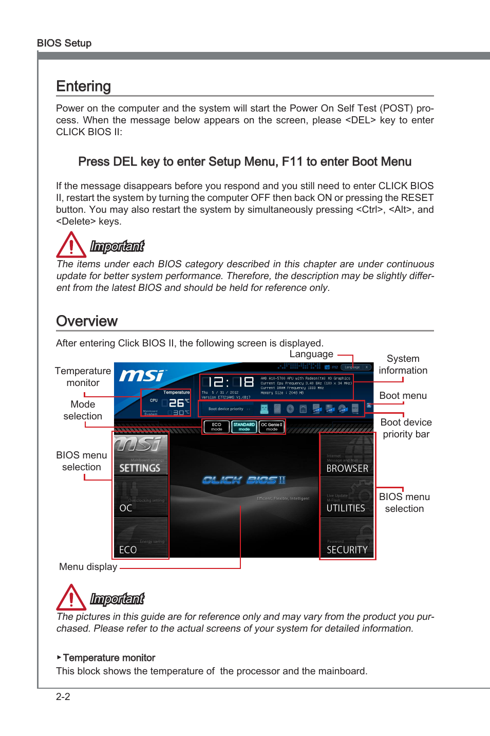 Enterng -2 overvew -2, Enterng, Overvew | Important | MSI FM2-A75MA-P33 User Manual | Page 42 / 84