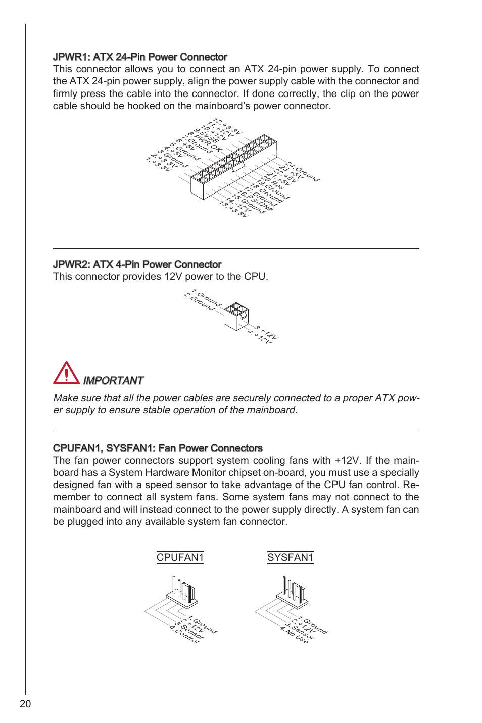 Cpufan, Sysfan | MSI FM2-A55M-E33 User Manual | Page 20 / 204