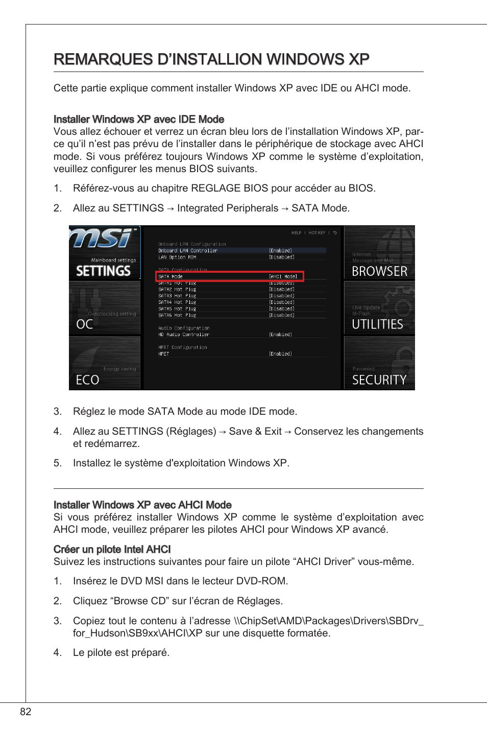 Remarques d’installion windows xp | MSI FM2-A55M-E33 User Manual | Page 82 / 204