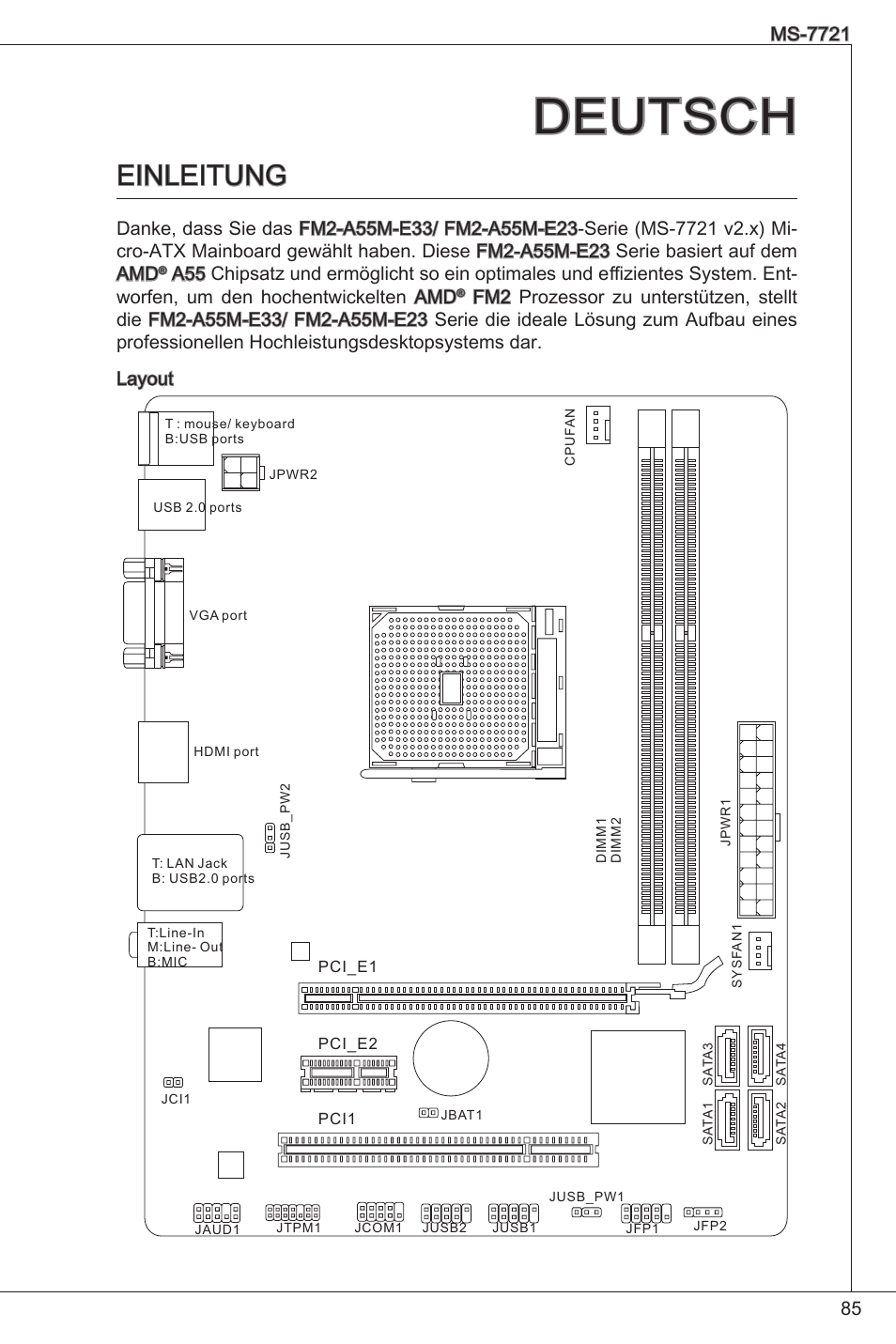 Deutsch, Einleitung | MSI FM2-A55M-E33 User Manual | Page 85 / 204