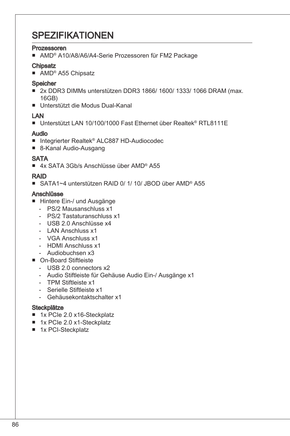 Spezifikationen | MSI FM2-A55M-E33 User Manual | Page 86 / 204