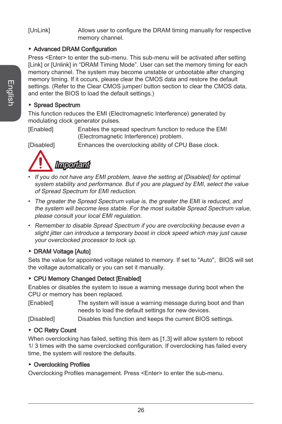 English, Important | MSI AM1I User Manual | Page 16 / 18