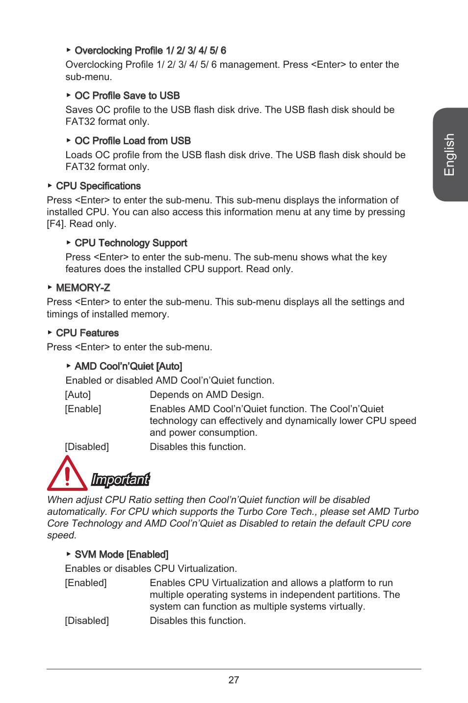 English, Important | MSI AM1I User Manual | Page 17 / 18