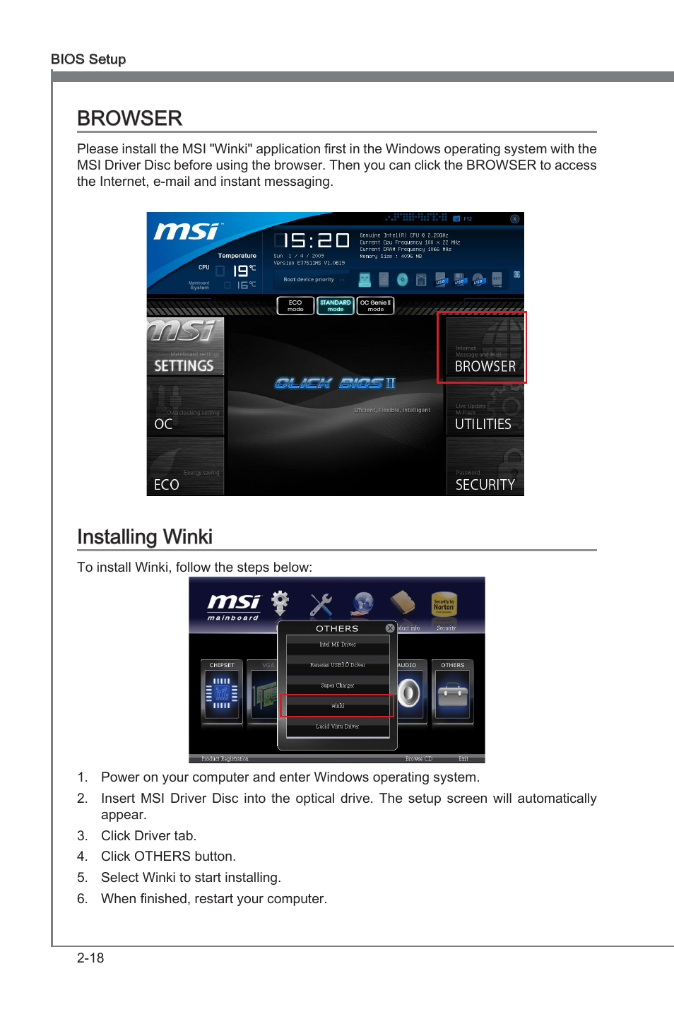 Browser, Installing winki, Browser -18 installng wnk -18 | Installng wnk | MSI Z77A-GD65 User Manual | Page 66 / 94