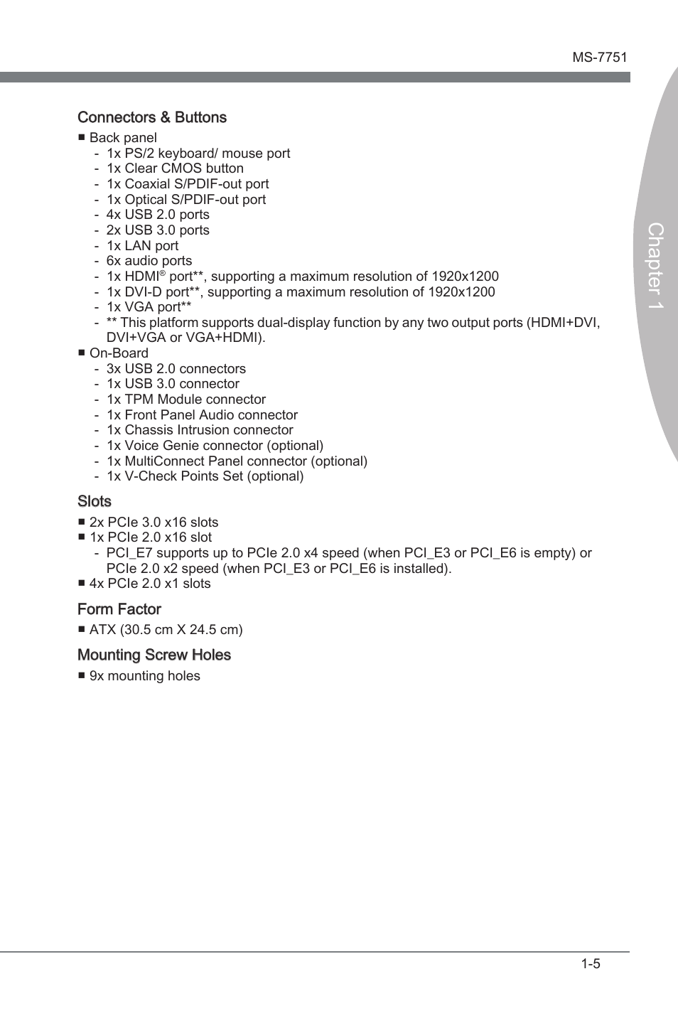 Chapter 1 | MSI Z77A-GD55 User Manual | Page 15 / 90