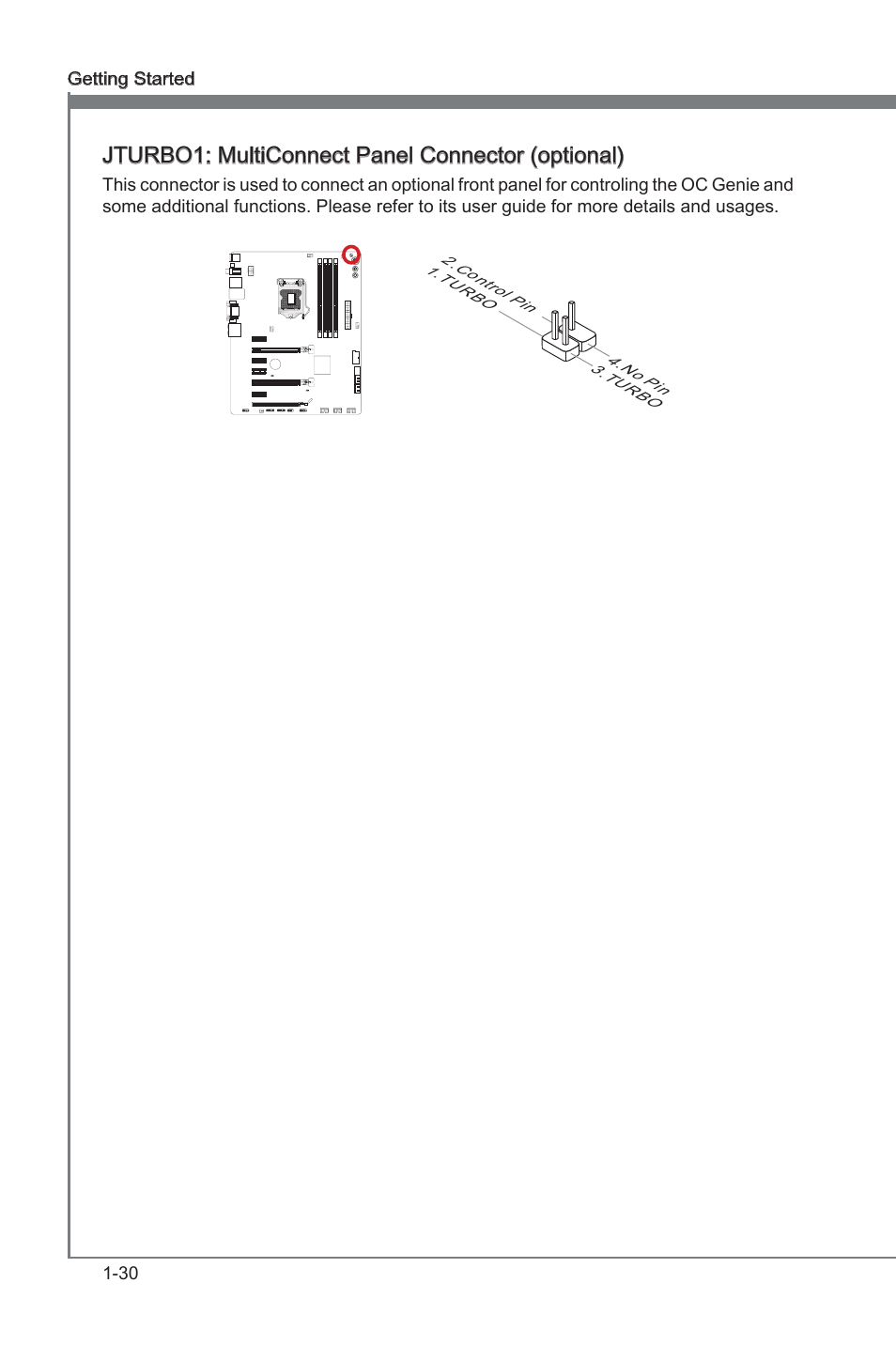 Jturbo1, Multconnect panel connector, Jturbo1: multconnect panel connector (optonal) | MSI Z77A-GD55 User Manual | Page 40 / 90