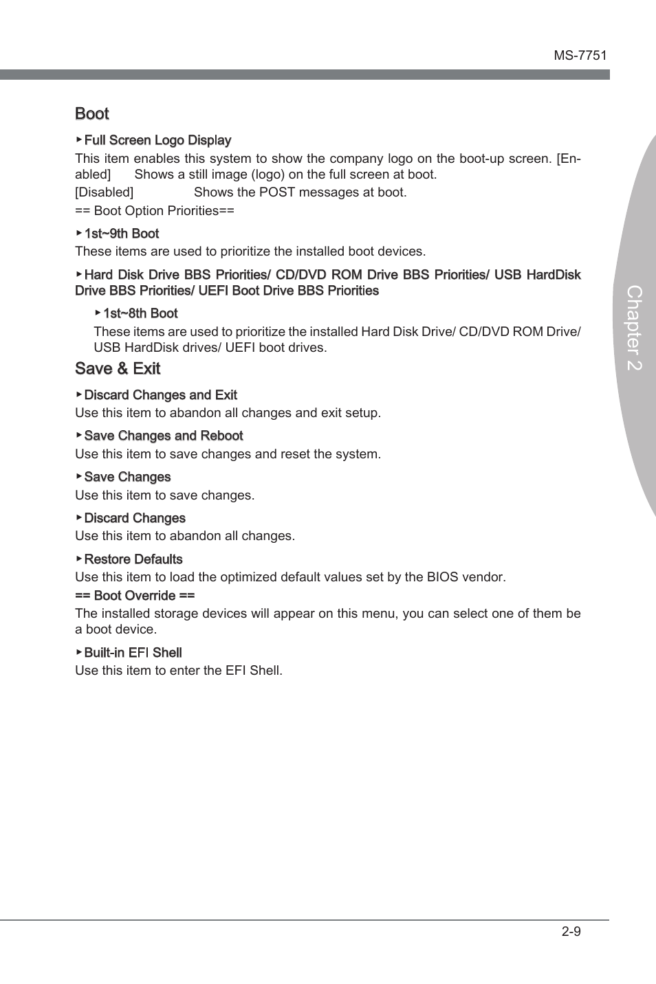 Chapter 2, Boot, Save & ext | MSI Z77A-GD55 User Manual | Page 55 / 90