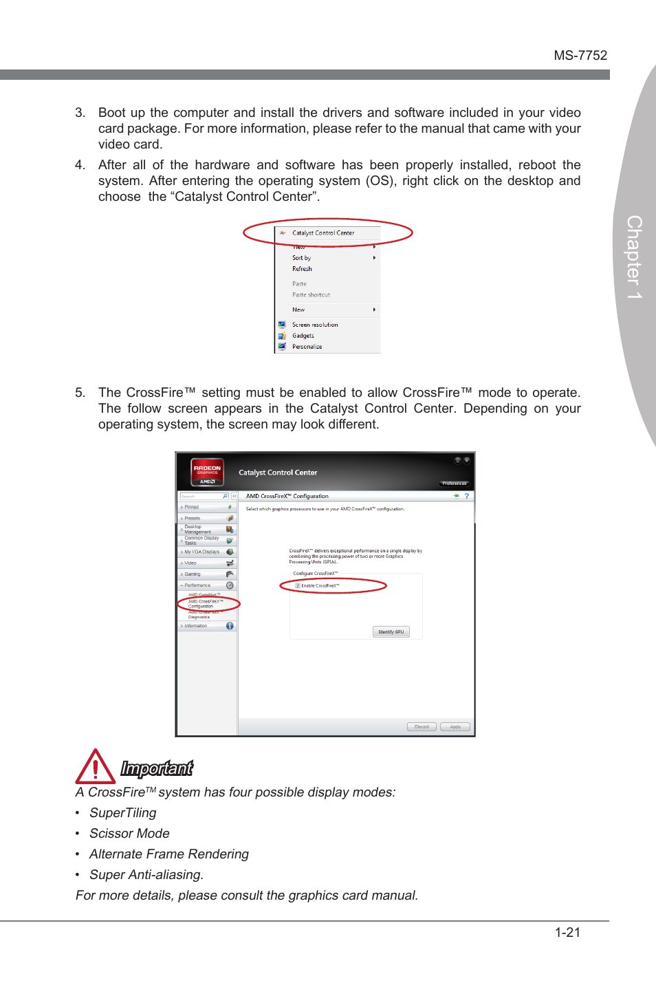 Chapter 1, Important | MSI Z77A-G45 Thunderbolt User Manual | Page 33 / 96
