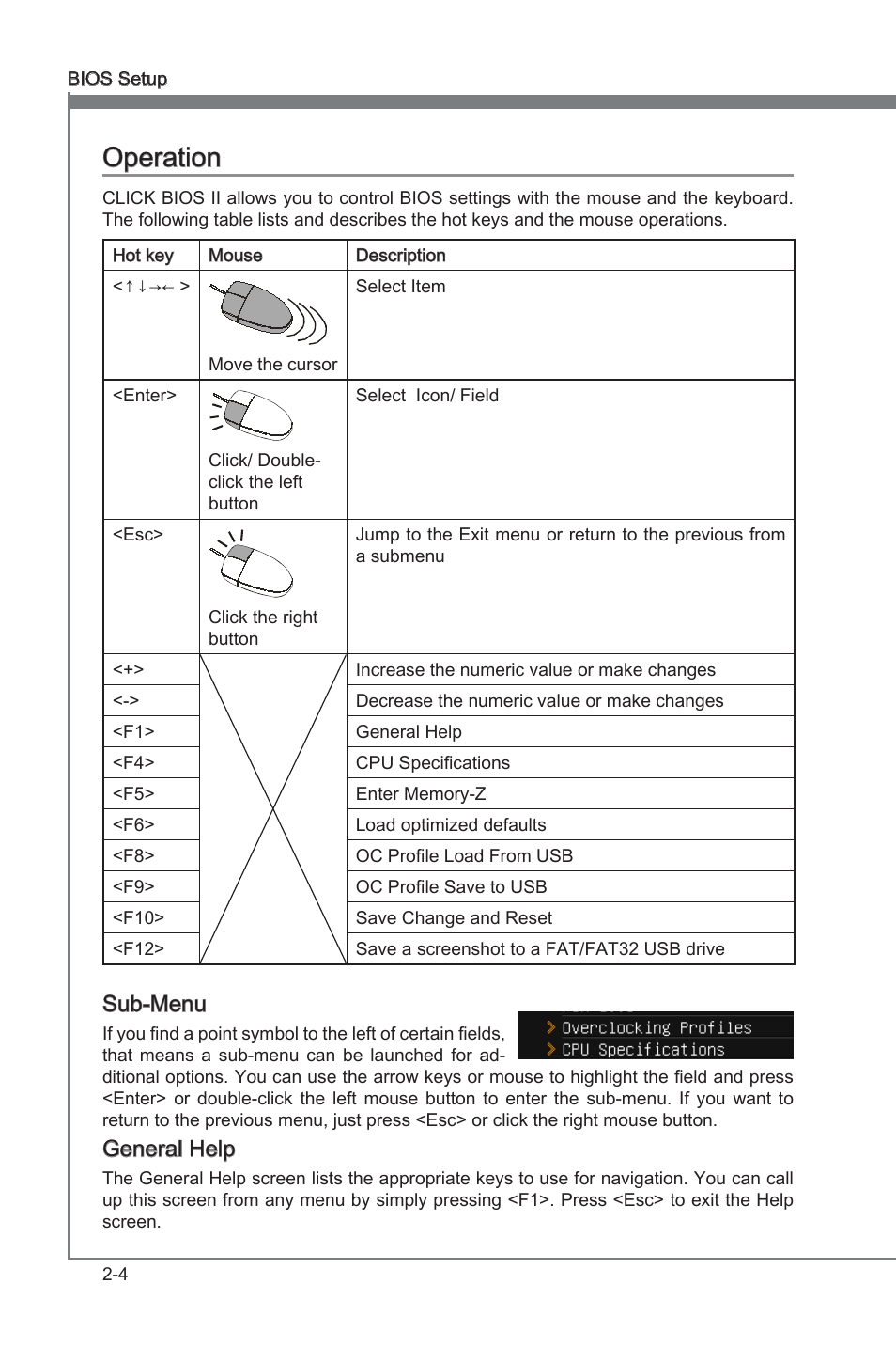 Operaton -4, Operaton, Sub-menu | General help | MSI Z77A-G45 Thunderbolt User Manual | Page 50 / 96