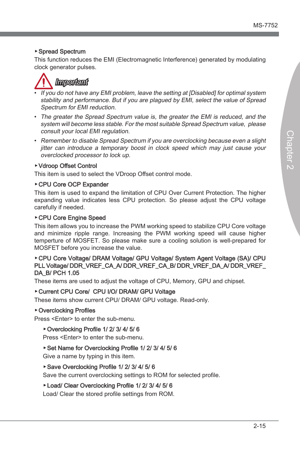 Chapter 2, Important | MSI Z77A-G45 Thunderbolt User Manual | Page 61 / 96