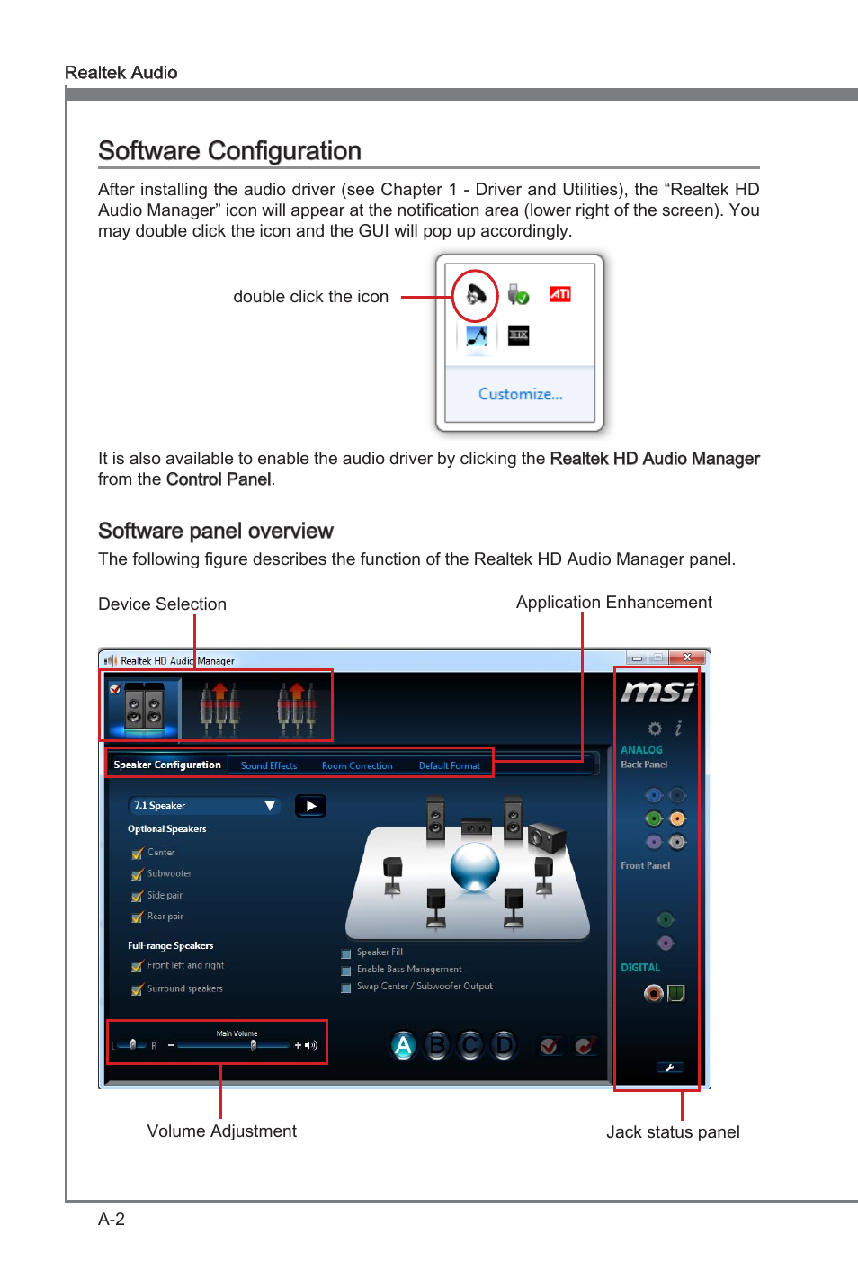 Software configuraton, Software panel overvew | MSI Z77A-G45 Thunderbolt User Manual | Page 72 / 96