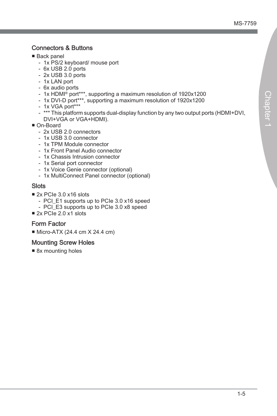 Chapter 1 | MSI Z77MA-G45 User Manual | Page 15 / 80