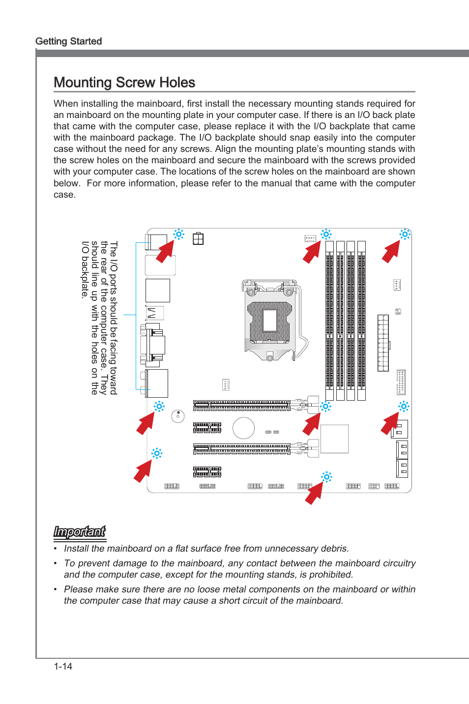 Mountng screw holes -14, Mountng screw holes, Important | MSI Z77MA-G45 User Manual | Page 24 / 80