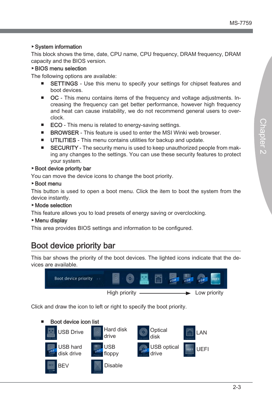 Boot devce prorty bar -3, Chapter 2, Boot devce prorty bar | MSI Z77MA-G45 User Manual | Page 41 / 80
