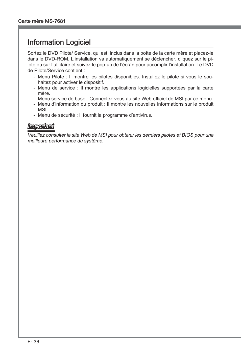 Information logiciel, Informaton logcel, Important | MSI P67A-GD53 (B3) User Manual | Page 118 / 154