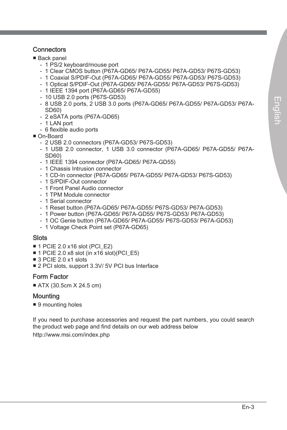 Engl sh | MSI P67A-GD53 (B3) User Manual | Page 13 / 154