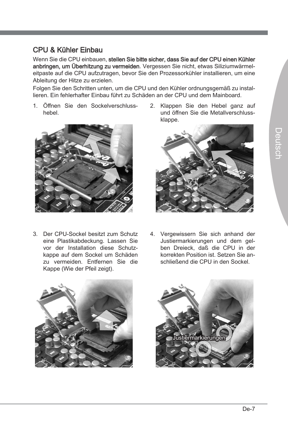 Deutsch, Cpu & kühler enbau | MSI P67A-GD53 (B3) User Manual | Page 53 / 154