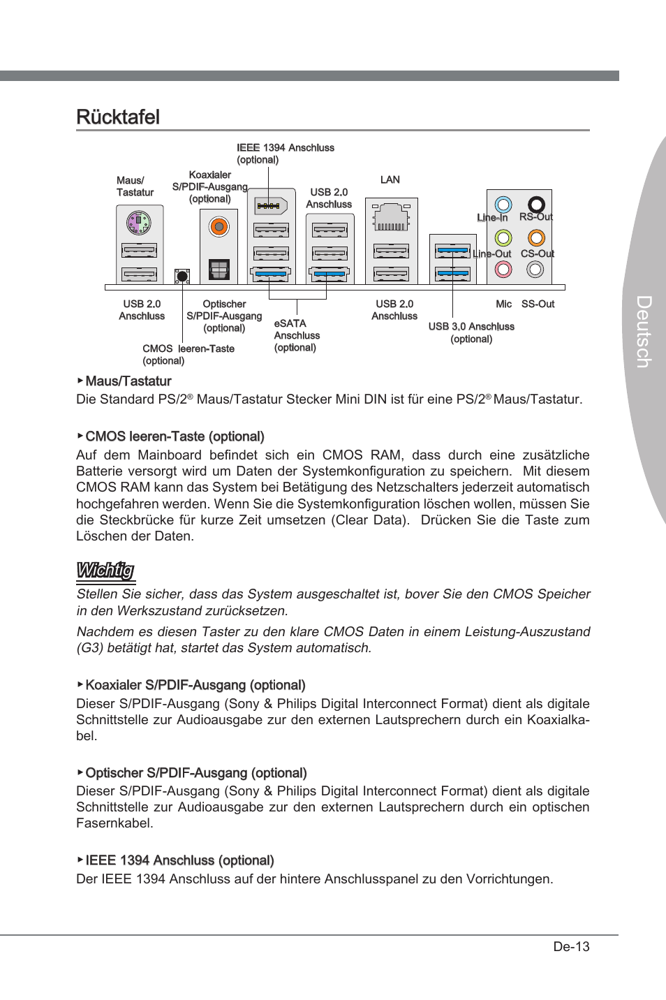 Rücktafel, Deutsch rücktafel, Wchtg | MSI P67A-GD53 (B3) User Manual | Page 59 / 154