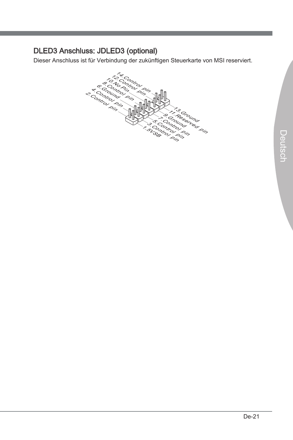 Deutsch, Dled3 anschluss: jdled3 (optonal) | MSI P67A-GD53 (B3) User Manual | Page 67 / 154