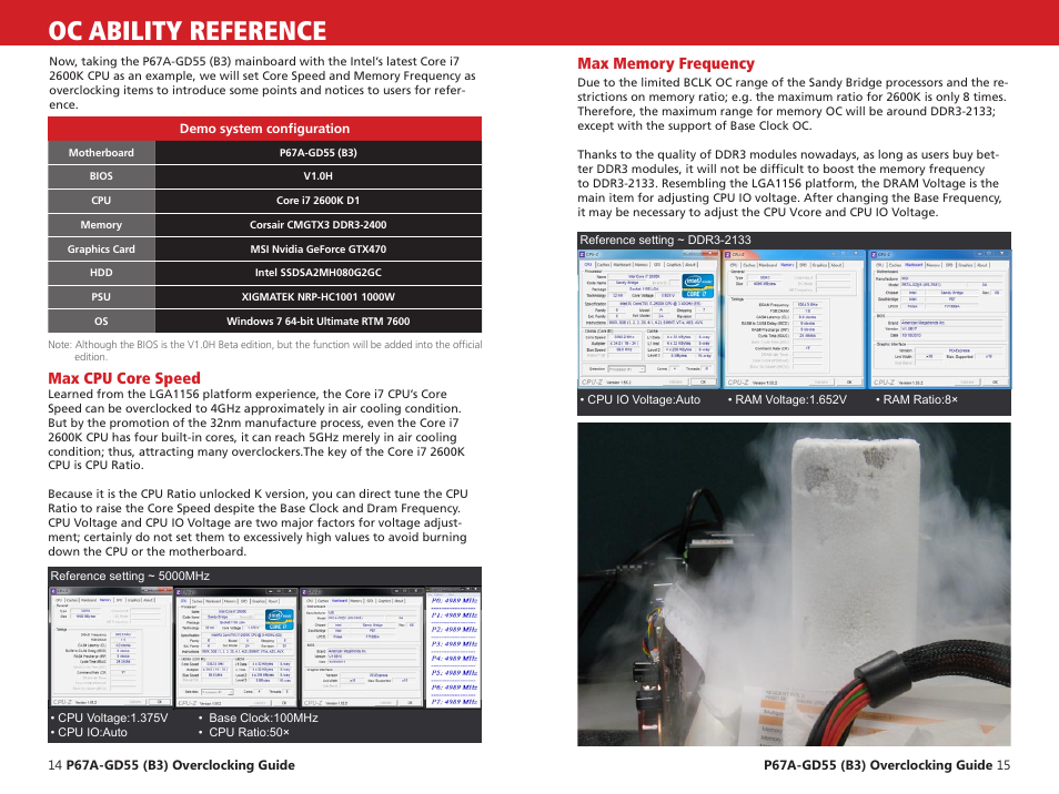 Oc ability reference, Max cpu core speed | MSI P67A-GD55 (B3) Quick Guide User Manual | Page 8 / 12