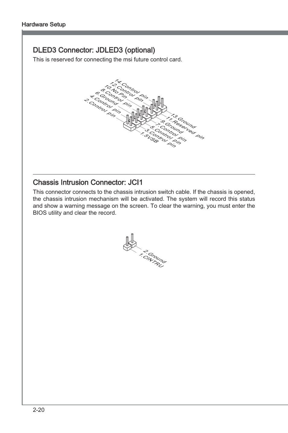 Dled3 connector: jdled3 (optonal), Chasss intruson connector: jci1 | MSI P67A-C43 (B3) User Manual | Page 36 / 82