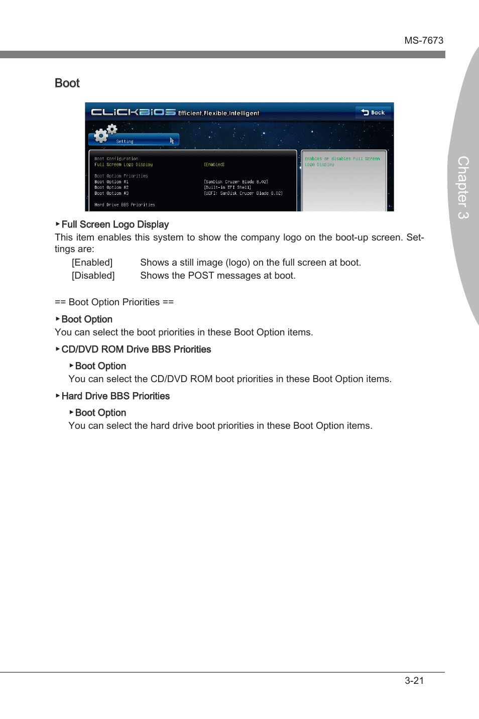 Chapter 3, Boot | MSI P67A-C43 (B3) User Manual | Page 61 / 82