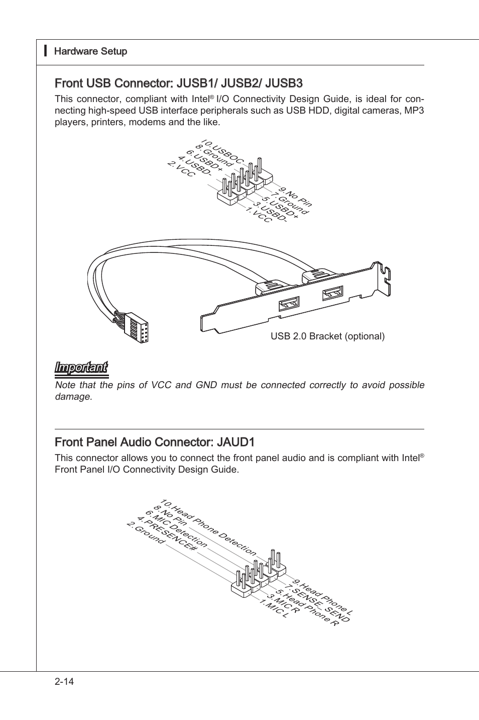 Front usb connector: jusb1/ jusb2/ jusb3, Important, Front panel audo connector: jaud1 | MSI 785GT-E63 User Manual | Page 30 / 106