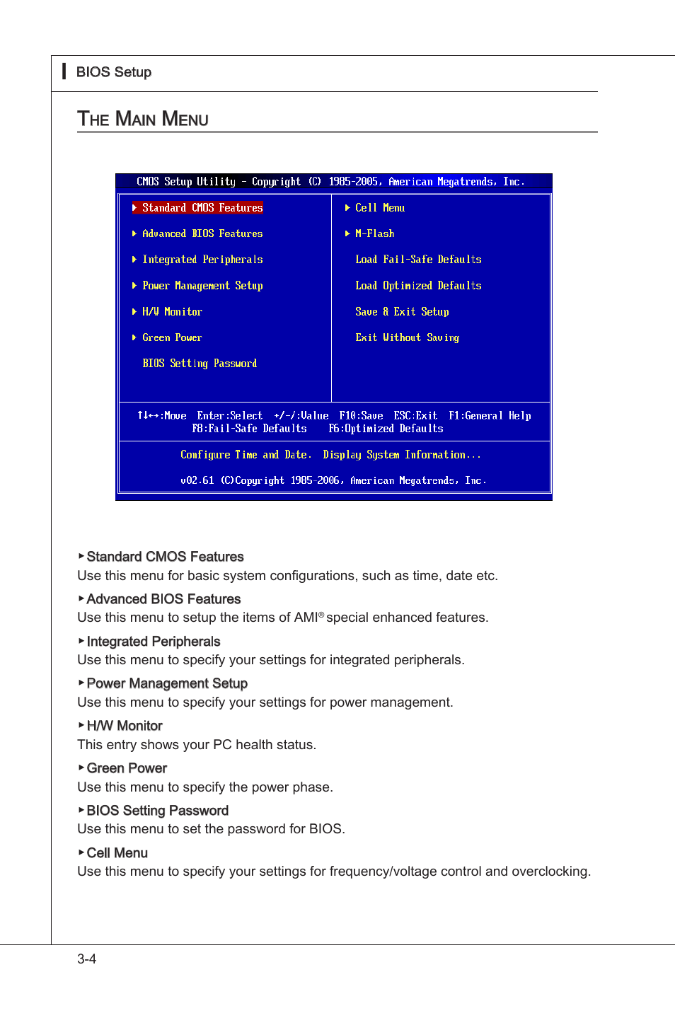 The main menu, The man menu -4 | MSI 785GT-E63 User Manual | Page 40 / 106