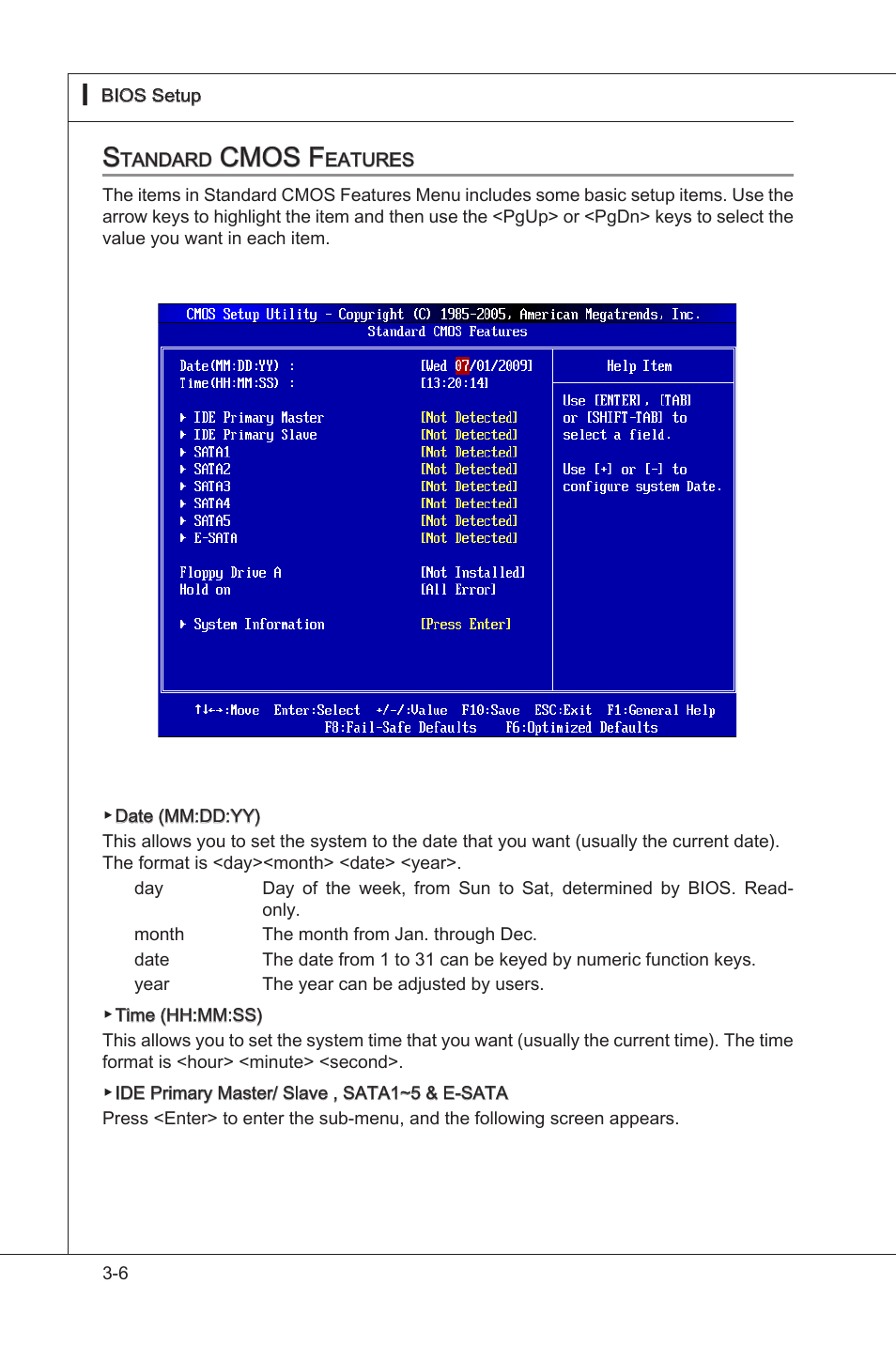 Standard cmos features, Standard cmos features -6, Cmos f | MSI 785GT-E63 User Manual | Page 42 / 106