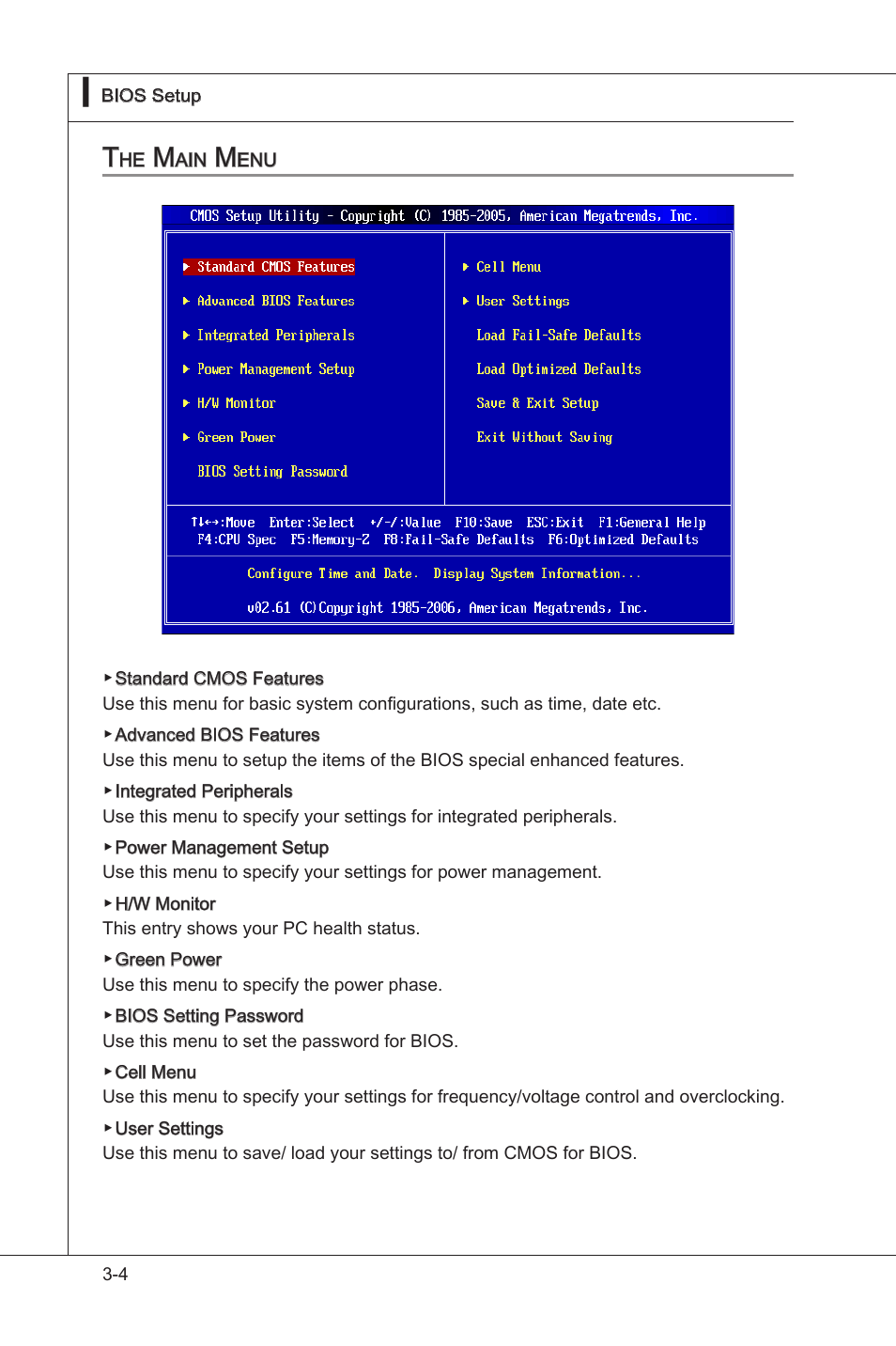 The main menu, The man menu -4 | MSI NF750-G55 User Manual | Page 44 / 116