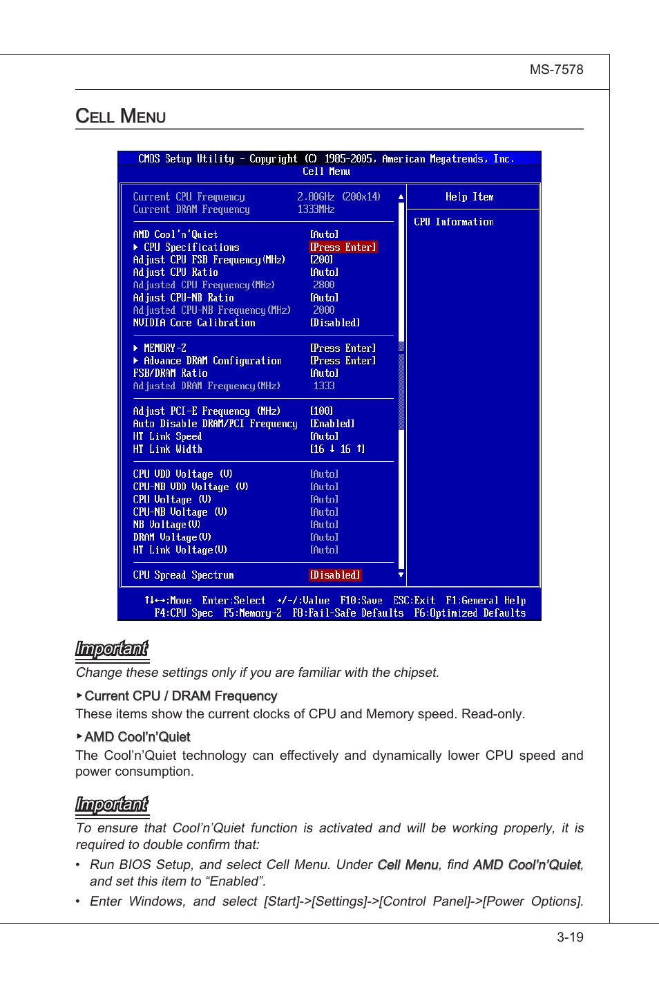 Cell menu, Cell menu -19 | MSI NF750-G55 User Manual | Page 59 / 116