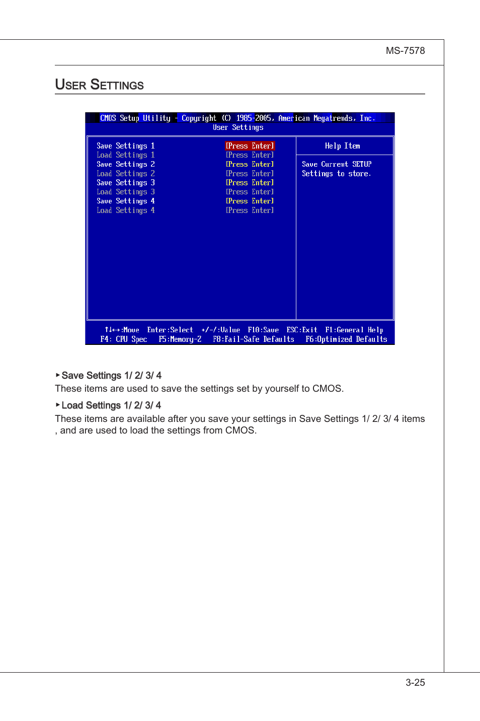 User settings, User settngs -25 | MSI NF750-G55 User Manual | Page 65 / 116