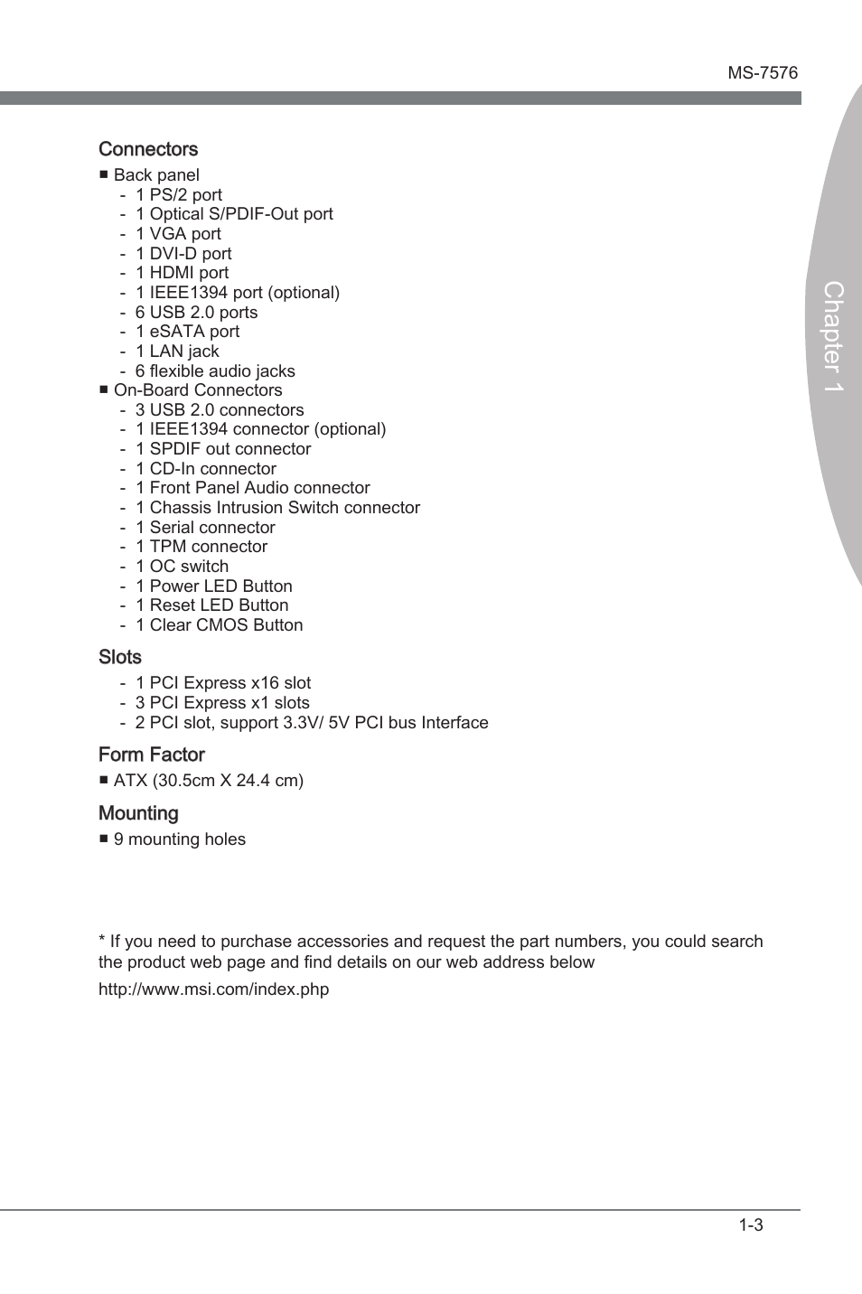 Chapter 1 | MSI 880G-E45 User Manual | Page 13 / 96