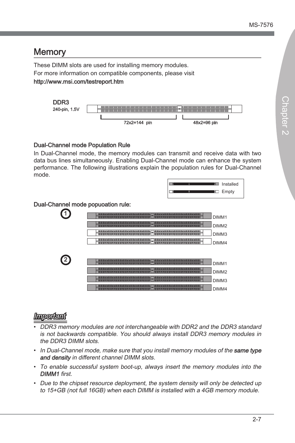 Memory -7, Important | MSI 880G-E45 User Manual | Page 23 / 96