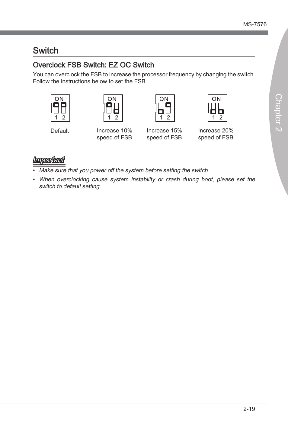 Switch -19, Chapter 2 switch | MSI 880G-E45 User Manual | Page 35 / 96