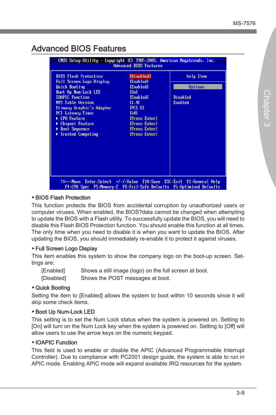 Advanced bios features -9, Chapter 3 advanced bios features | MSI 880G-E45 User Manual | Page 49 / 96