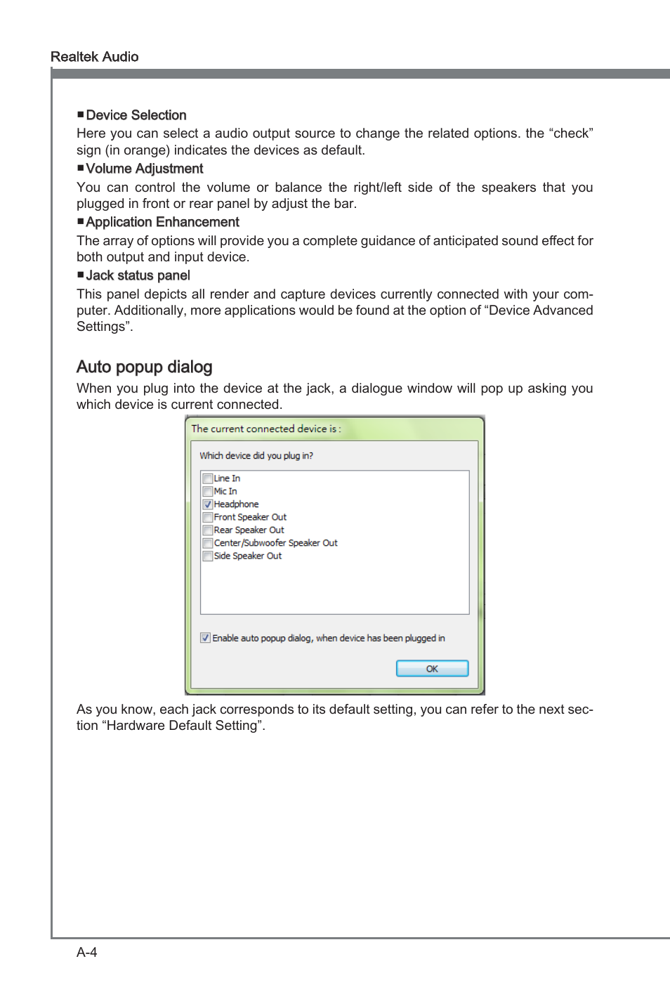 Appendix a, Auto popup dialog | MSI 880G-E45 User Manual | Page 76 / 96