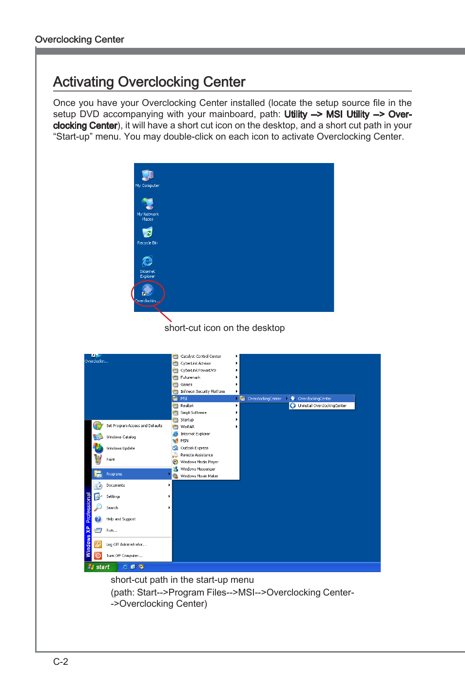 Appendix c, Appendix c activating overclocking center | MSI 880G-E45 User Manual | Page 90 / 96