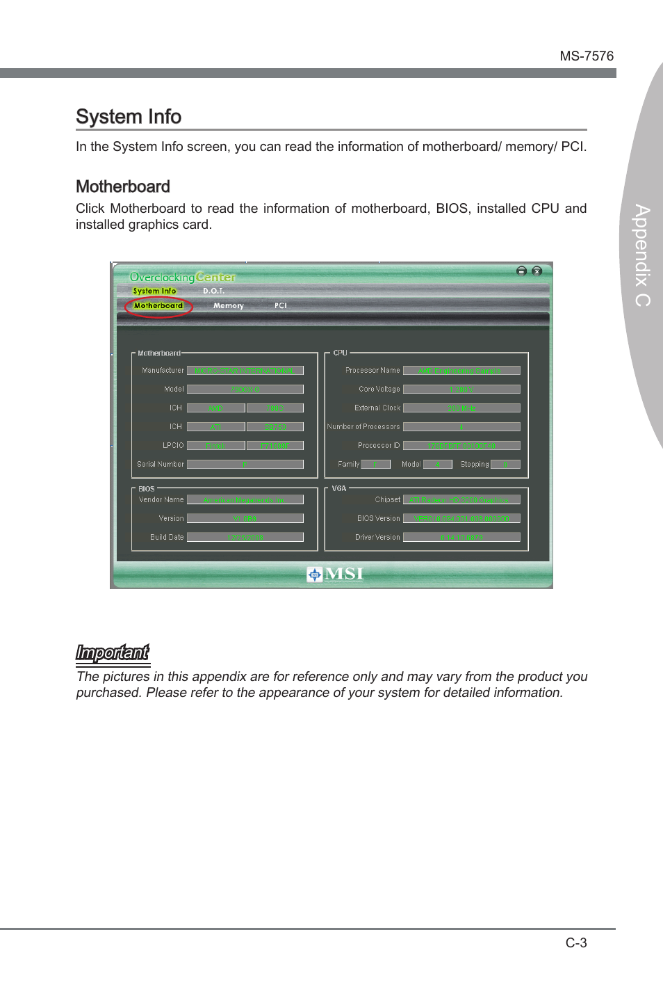 Appendix c, Appendix c system info | MSI 880G-E45 User Manual | Page 91 / 96