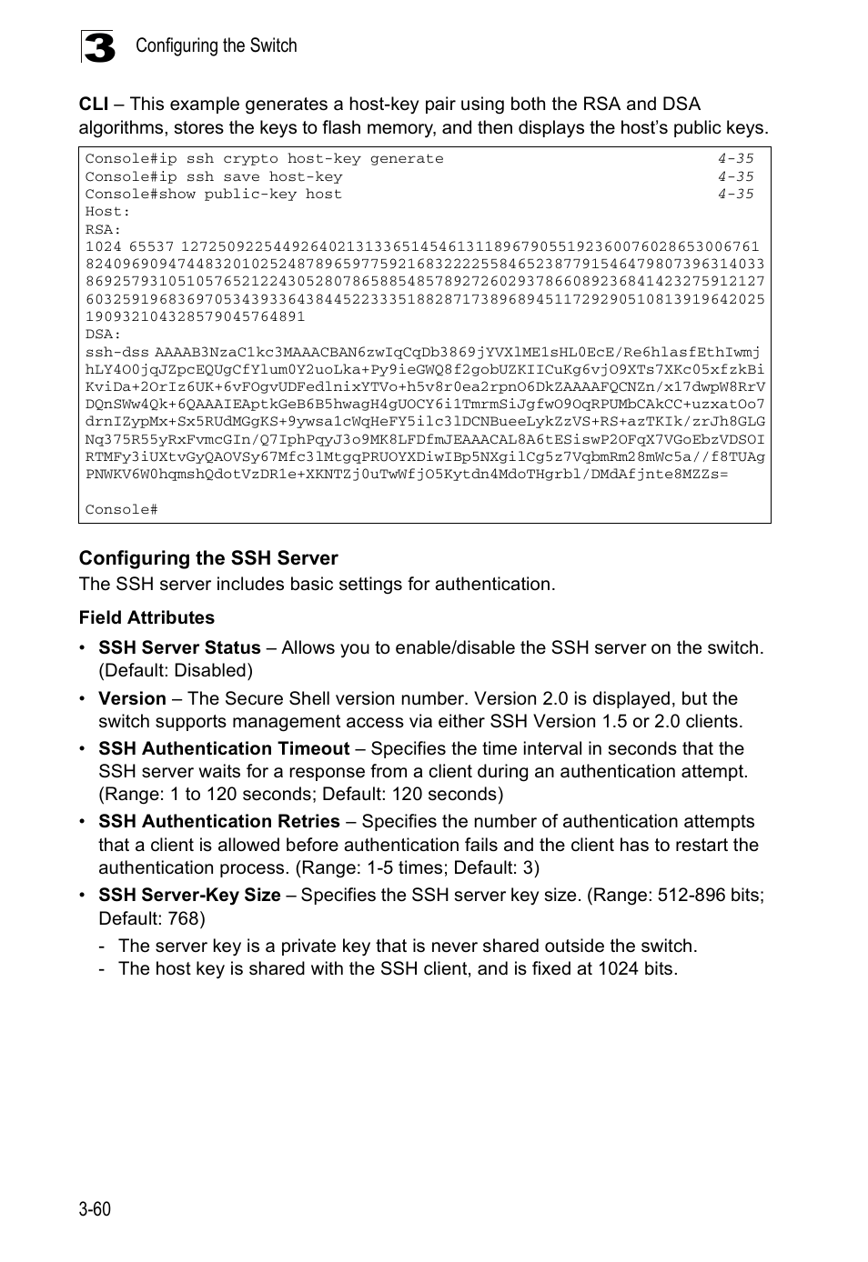 Configuring the ssh server | Accton Technology ES5508 User Manual | Page 100 / 446